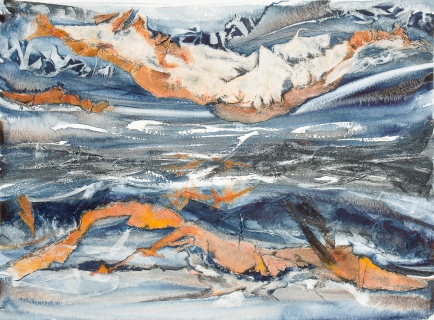 Gletscherfluss (Mixed Media auf Papier: Aquarell, Collage, Acryl, 30 x 40 cm, 2009)