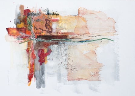 Pfützenspiegel (Mixed Media auf Papier: Aquarell, Collage, Acryl, 30 x 40 cm, 2009)