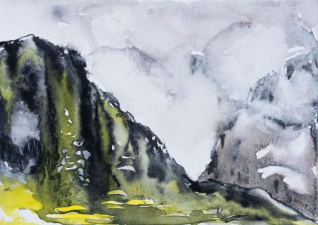 Dolomiten in den Wolken (Aquarell, 2022)